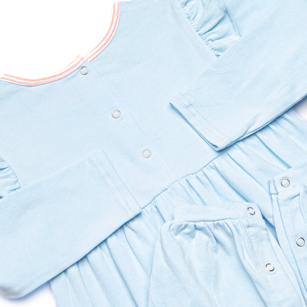 Gracie Romper, Light Blue and Peach Stripe