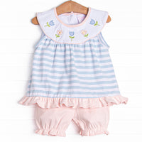 Springtime Sprouts Applique Bloomer Set, Blue