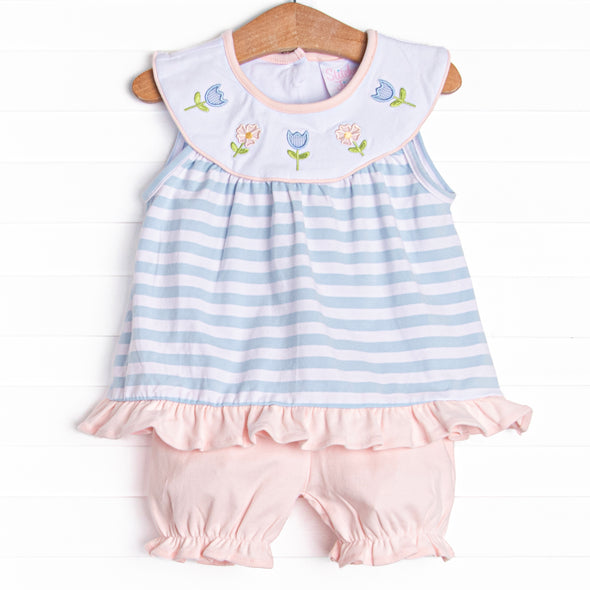 Springtime Sprouts Applique Bloomer Set, Blue