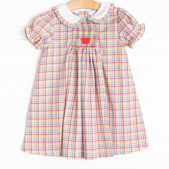 Perfect Grade Plaid Smocked Dress, Red