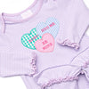 Candy Hearts Applique Romper, Purple