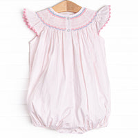 Radiant Rays Smocked Bubble, Pink Bitty Dot