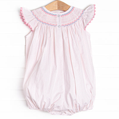 Radiant Rays Smocked Bubble, Pink Bitty Dot