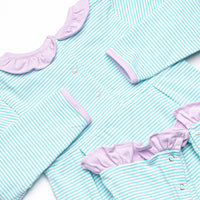 Lexie Ruffle Romper, Purple and Mint Stripe