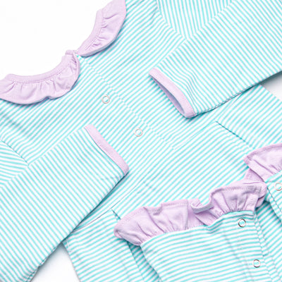 Lexie Ruffle Romper, Purple and Mint Stripe