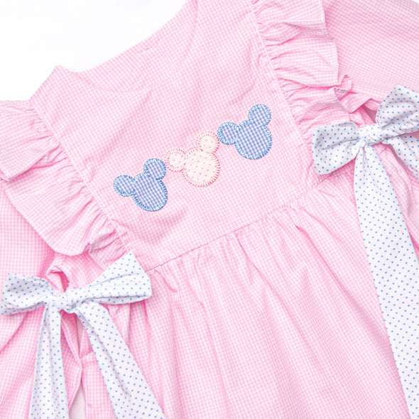 Little Mouse Trio Applique Legging Set, Pink Gingham