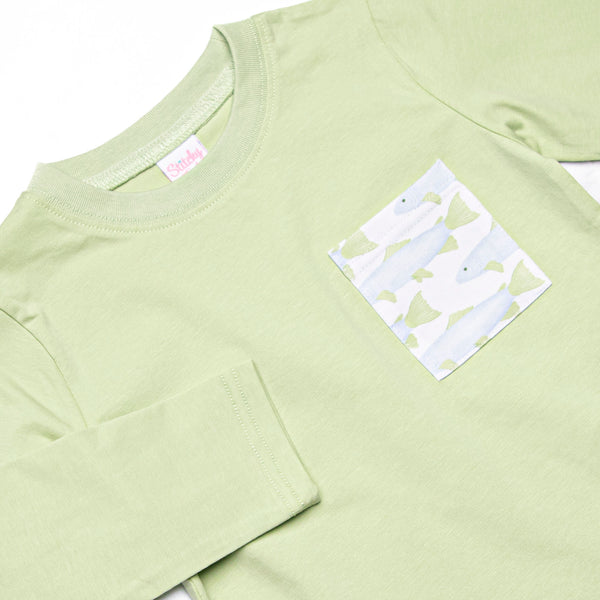 Clear Lake Catch Long Sleeve Short Set, Green