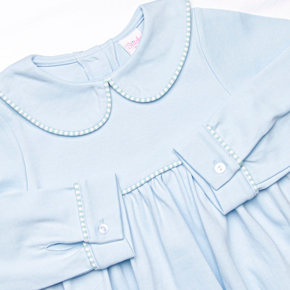 Collin Pima Long Sleeve Bubble, Blue and Mint Stripe