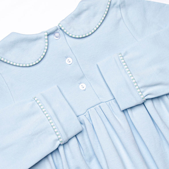 Collin Pima Long Sleeve Bubble, Blue and Mint Stripe