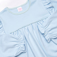 Caitlyn Pima Long Sleeve Legging Set, Blue and Mint Stripe