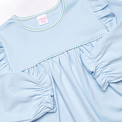 Caitlyn Pima Long Sleeve Legging Set, Blue and Mint Stripe
