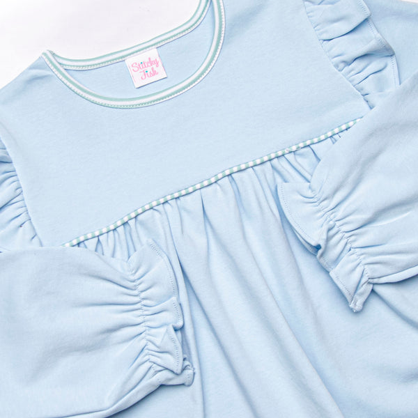 Caitlyn Pima Long Sleeve Legging Set, Blue and Mint Stripe