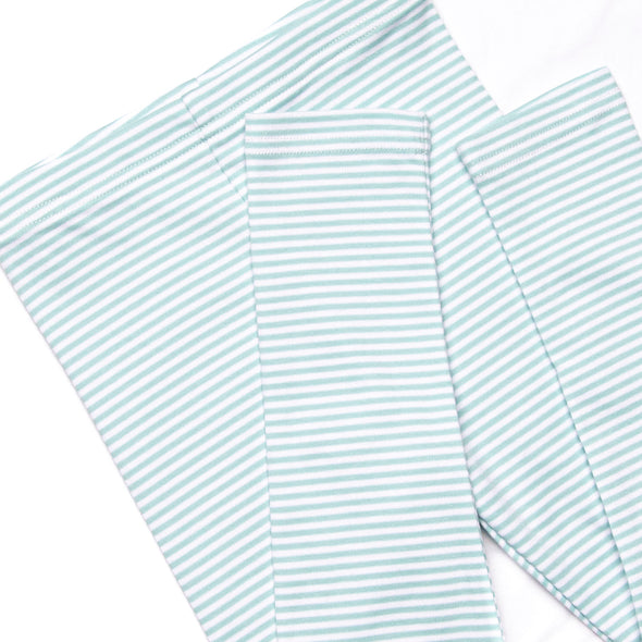 Caitlyn Pima Long Sleeve Legging Set, Blue and Mint Stripe