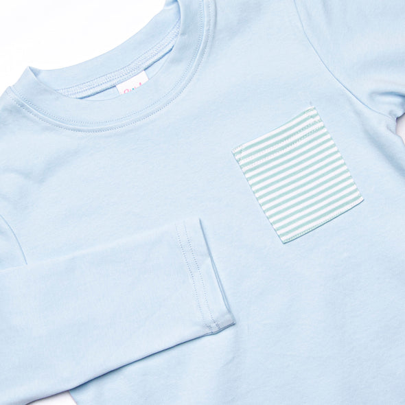 Coleman Pima Long Sleeve Pant Set, Blue and Mint Stripe