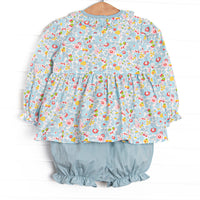 Pumpkin and Poults Smocked Bloomer Set, Blue