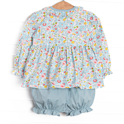 Pumpkin and Poults Smocked Bloomer Set, Blue