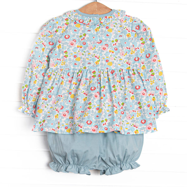 Pumpkin and Poults Smocked Bloomer Set, Blue