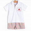 Perfect Grade Plaid Smocked Short Set, Red