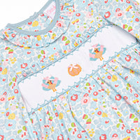 Pumpkin and Poults Smocked Bloomer Set, Blue