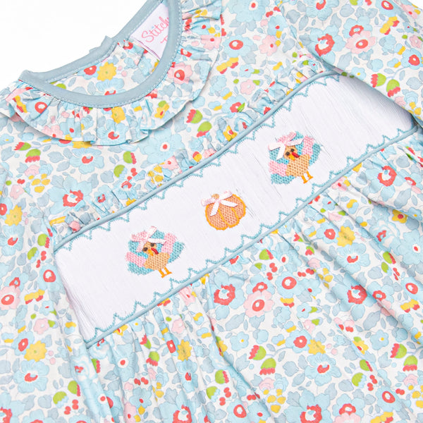 Pumpkin and Poults Smocked Bloomer Set, Blue