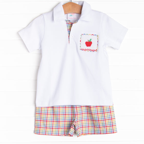 Perfect Grade Plaid Smocked Short Set, Red