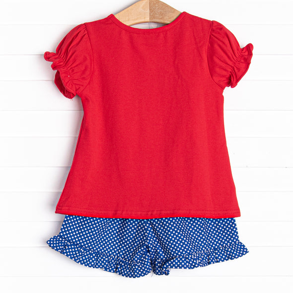 Extra Innings Applique Ruffle Short Set, Red