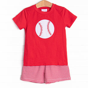 Extra Innings Applique Short Set, Red