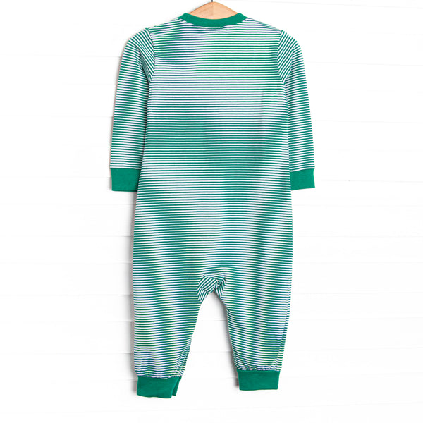 Hudson Hunter Trio Applique Romper, Green Stripe
