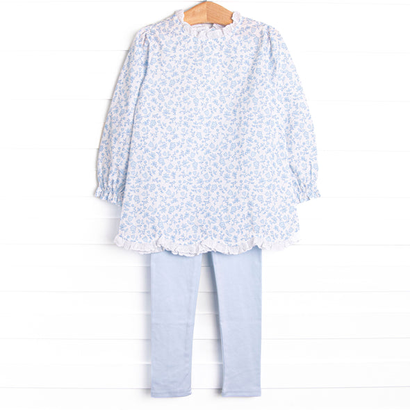 Blue Willow Scalloped Legging Set, Blue