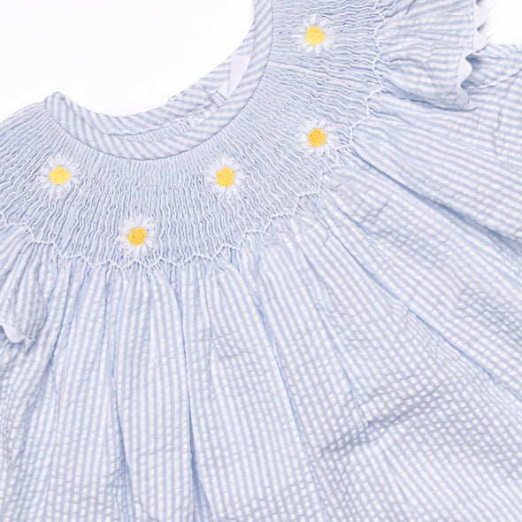 Daisies Go By Smocked Ruffle Short Set, Blue