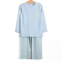 Coleman Pima Long Sleeve Pant Set, Blue and Mint Stripe