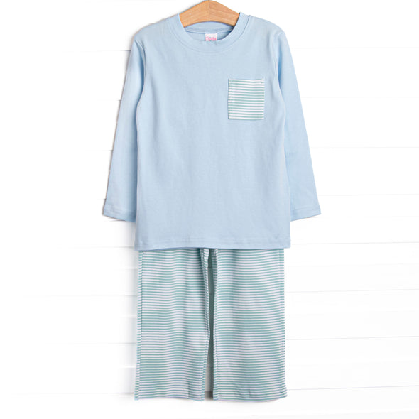 Coleman Pima Long Sleeve Pant Set, Blue and Mint Stripe