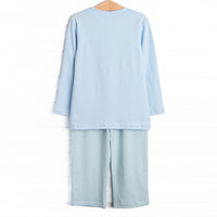 Coleman Pima Long Sleeve Pant Set, Blue and Mint Stripe