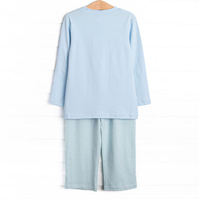 Coleman Pima Long Sleeve Pant Set, Blue and Mint Stripe