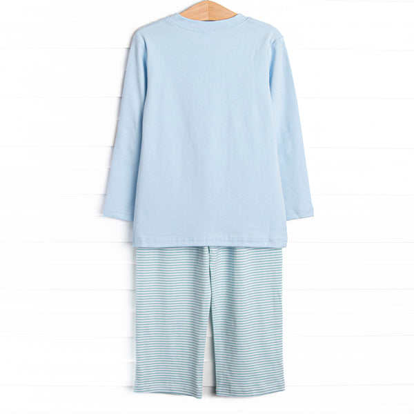 Coleman Pima Long Sleeve Pant Set, Blue and Mint Stripe