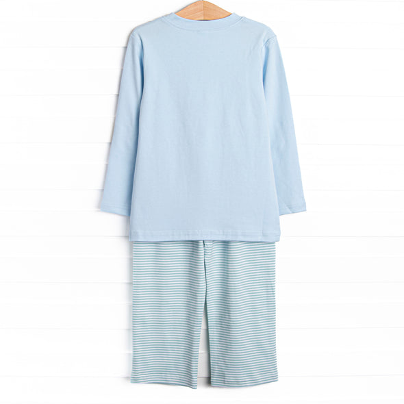 Coleman Pima Long Sleeve Pant Set, Blue and Mint Stripe