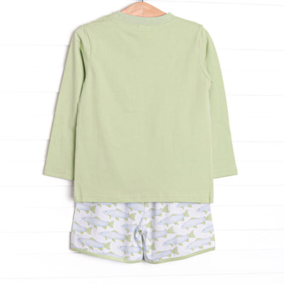 Clear Lake Catch Long Sleeve Short Set, Green