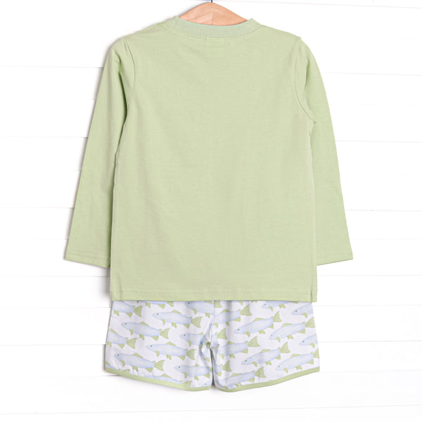 Clear Lake Catch Long Sleeve Short Set, Green