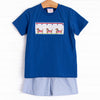 Hot Dog Holiday Smocked Short Set, Blue