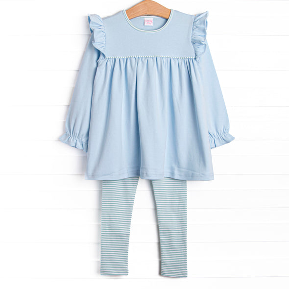 Caitlyn Pima Long Sleeve Legging Set, Blue and Mint Stripe