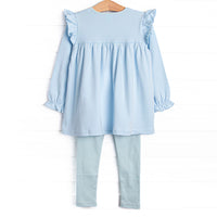 Caitlyn Pima Long Sleeve Legging Set, Blue and Mint Stripe