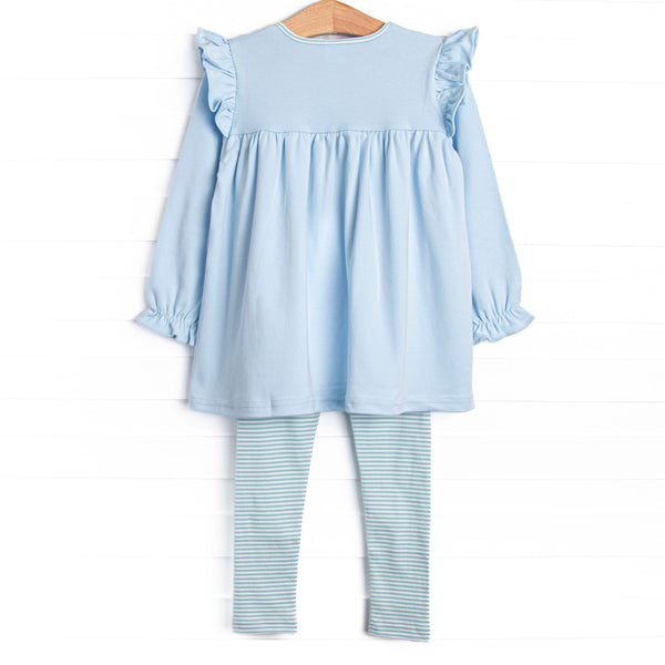 Caitlyn Pima Long Sleeve Legging Set, Blue and Mint Stripe