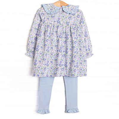 Bellflower Beauty Ruffle Collar Legging Set, Blue
