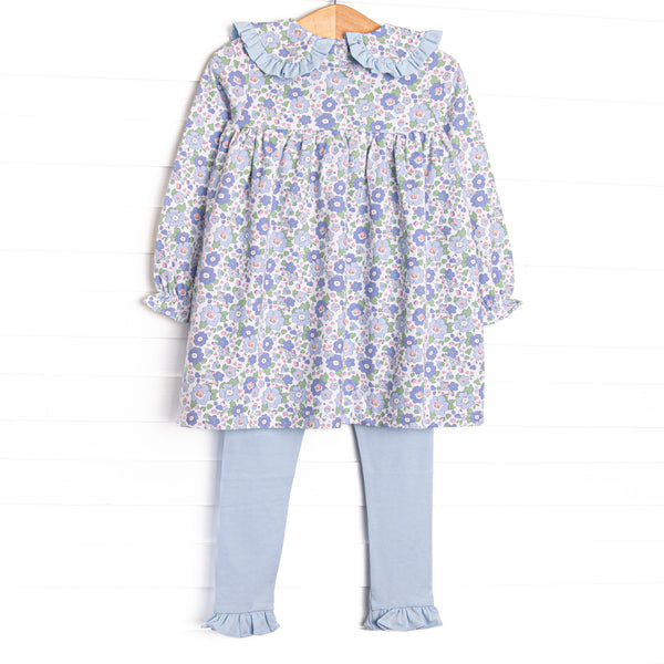 Bellflower Beauty Ruffle Collar Legging Set, Blue