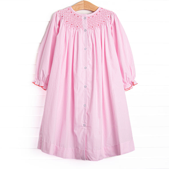 One and Only Smocked Bishop Dress, Pink Gingham