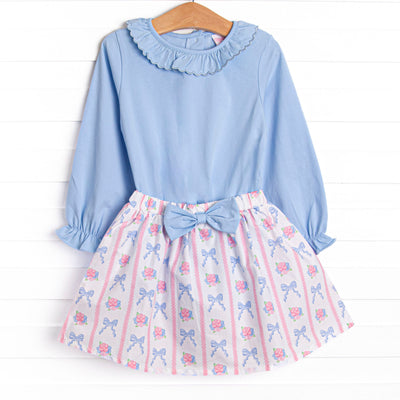 Rose of Bows Skirt Set, Blue