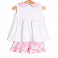 Magical Silhouette Embroidered Ruffle Short Set, Pink