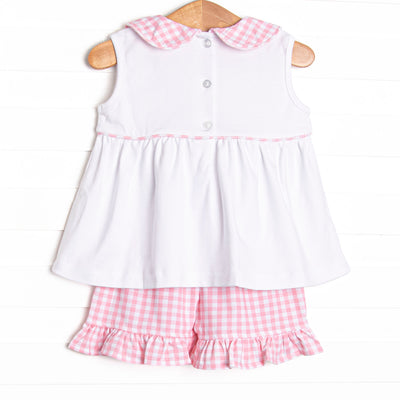 Magical Silhouette Embroidered Ruffle Short Set, Pink