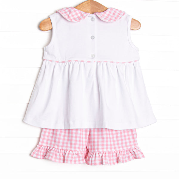 Magical Silhouette Embroidered Ruffle Short Set, Pink