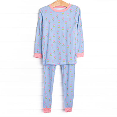 Tulip Blooms Bamboo Pajama Set, Blue